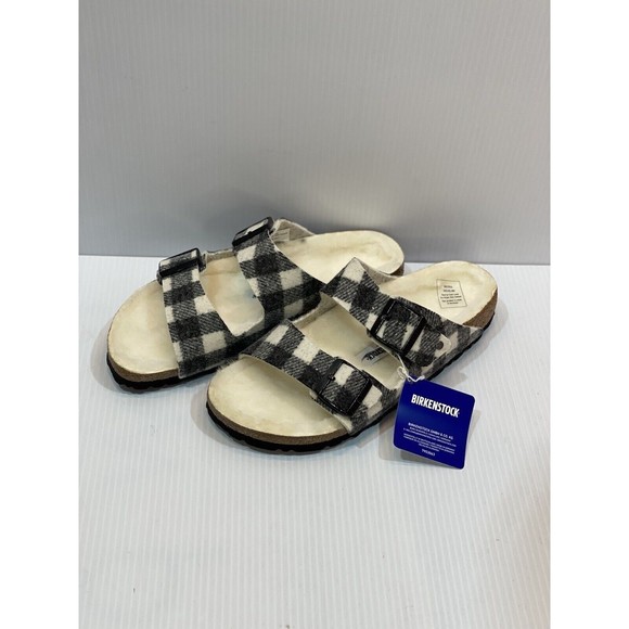 Birkenstock Arizona Shearling Lined Wool White Plaid Women's Size 40 US 9 - Picture 4 of 9